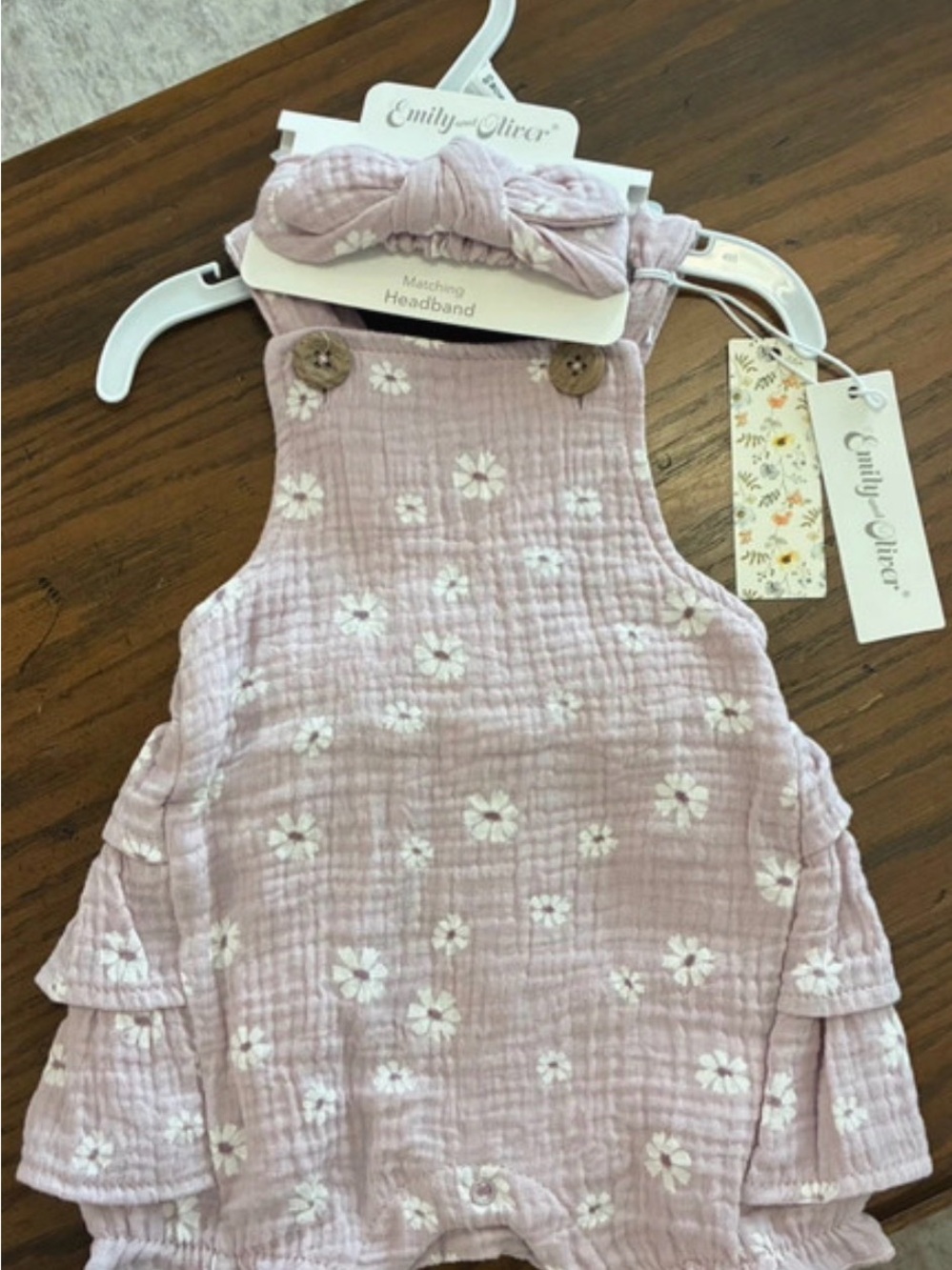 Emily & Oliver Pink Floral Muslin Romper with Matching Headband
